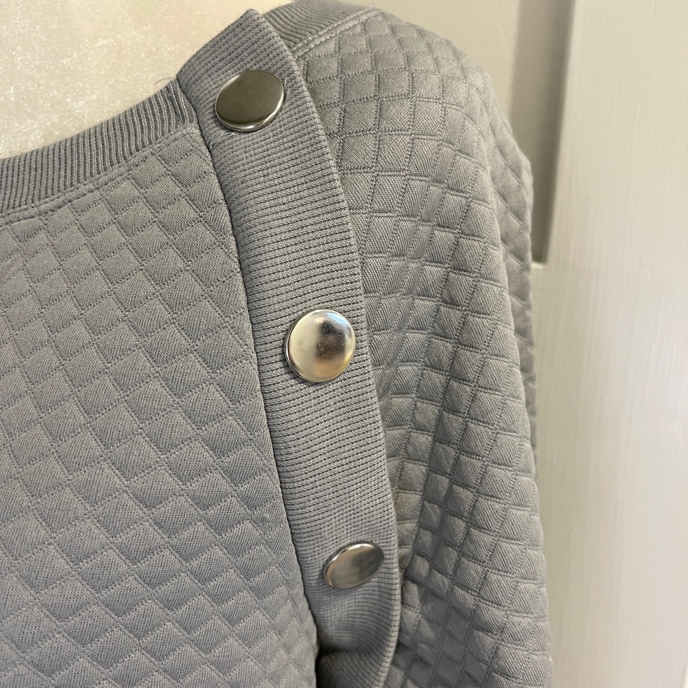 Gray Quilted The Sweatshirt Project Asymmetrical Pullover With Faux Snaps